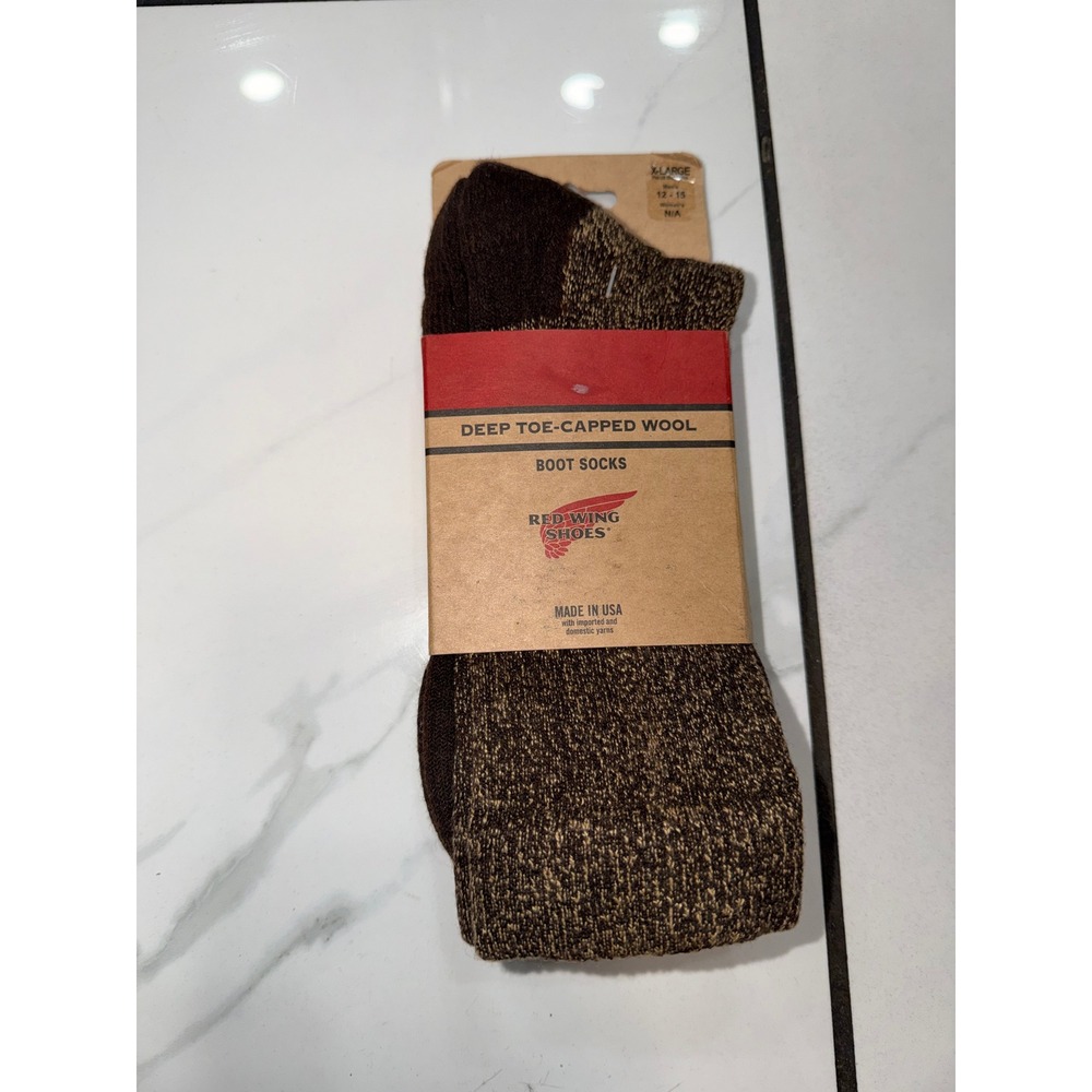 Red Wing Deep Toe-Capped Wool Boot Socks Brown Khaki XL Mens 12-15 Made in USA